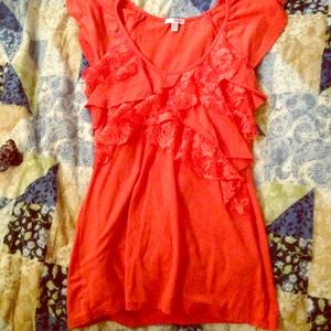 Orange Ruffle Top Blouse