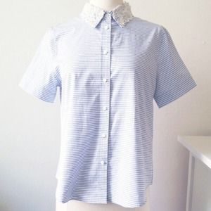 DIY Lace collar striped shirt