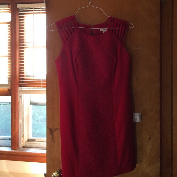 red brocade party dress