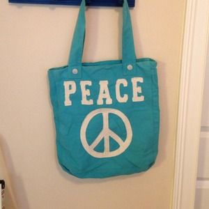 Turquoise peace canvas tote