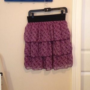 Tiered purple floral high waisted skirt