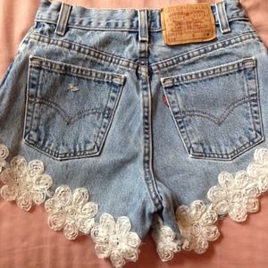 Lace Daisy Trim High Waisted Shorts