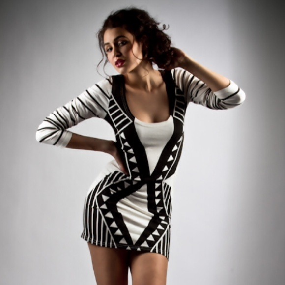 Sexy Aztec black and white dress