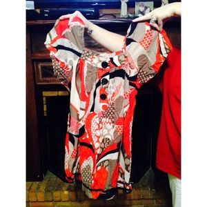 Red, black, and white dress / or shirt