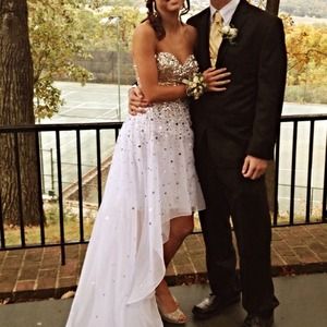 White with Gold Sequin High-low Night Moves Dress