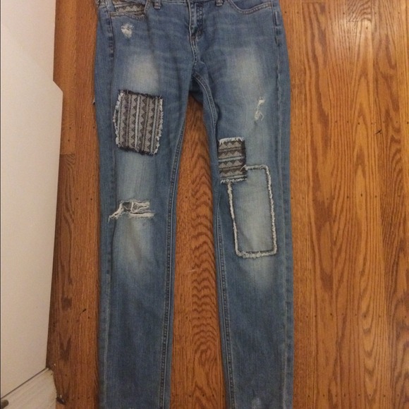 Distressed patched brand new free people jeans