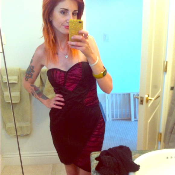 NEW Bebe strapless cocktail dress black&pink S - Picture 1 of 2