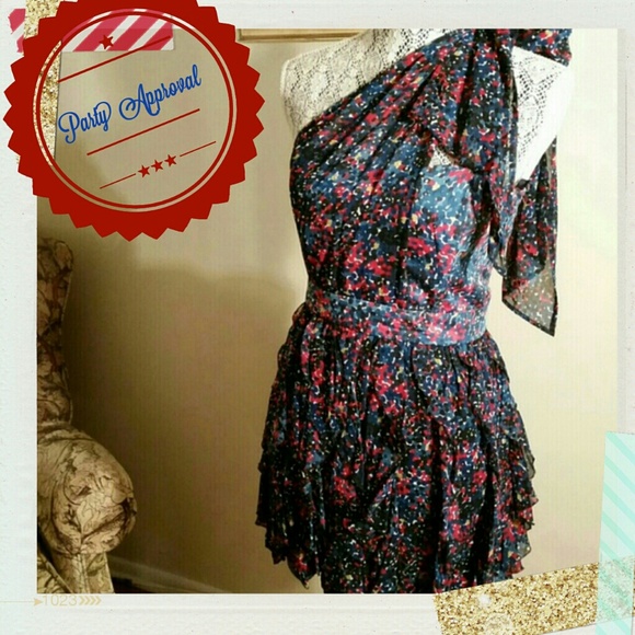 French Connection red and blue dot cocktail dress