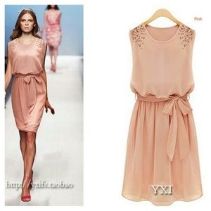 Peach chifon Pearl Dress