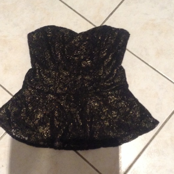 Black and gold lace bustier peplum top - Picture 1 of 4