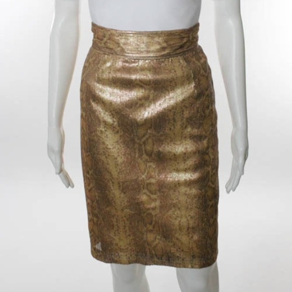 Gold snake print sequin pencil skirt