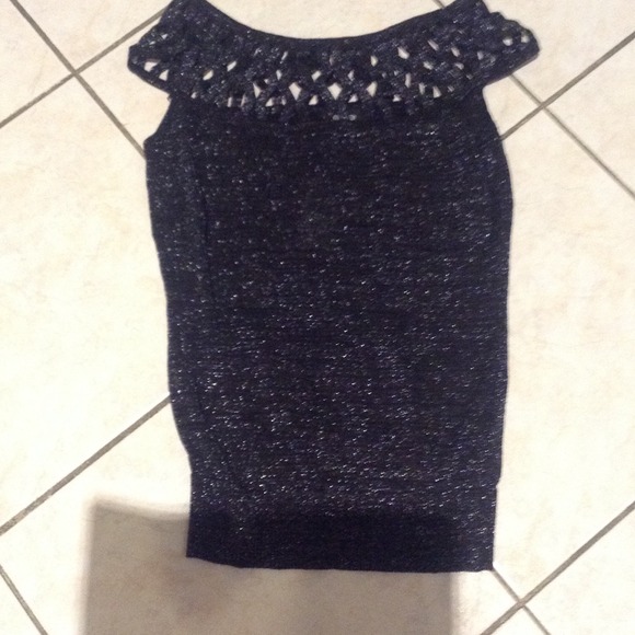Black and silver shimmer cage top