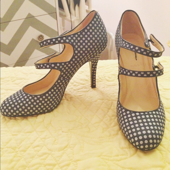 JCREW Silver Polka Dot Navy Heels