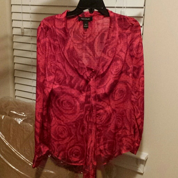 WHBM pink and red long sleeve blouse