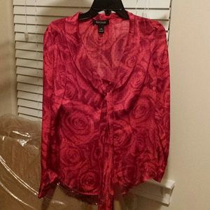 WHBM pink and red long sleeve blouse