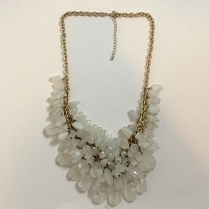 Frosted White Beads & Brass Chain Bib Necklace