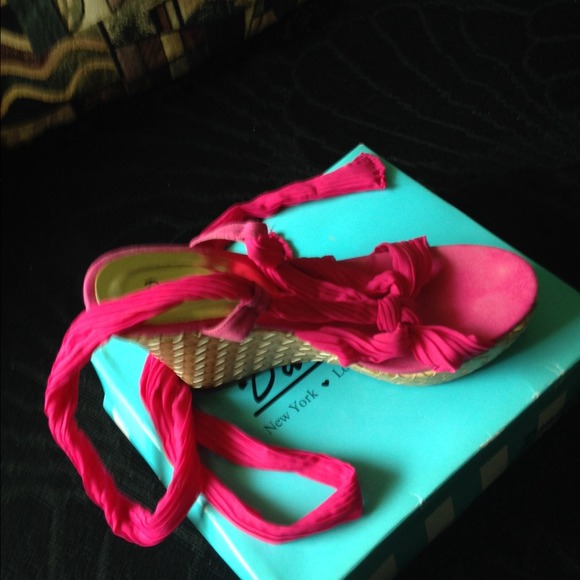 Hot pink tie up wedge