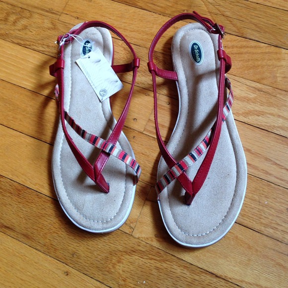 NWT Red and striped flat sandals - Dr. Scholl's.