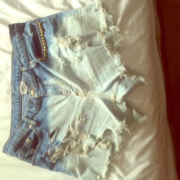 High waisted denim shorts.