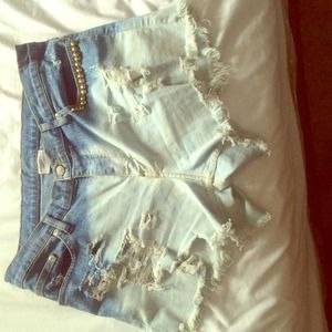 High waisted denim shorts.