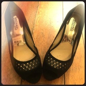 Michael Kors black suede peep toe heels!