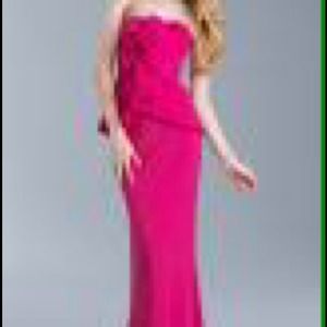 ABS  Pink Ruffled Strapless Peplum Evening Gown