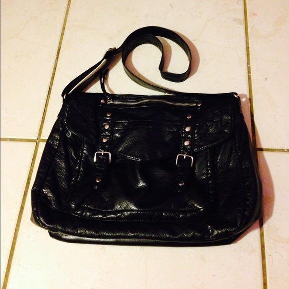 Black leather side bag