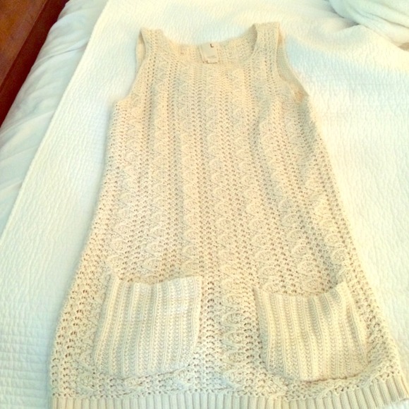 Cream chunky knit sleeveless tunic/dress