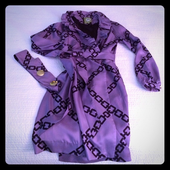 Purple silk wrap dress with two belts.
