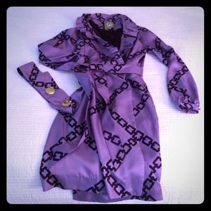 Purple silk wrap dress with two belts.