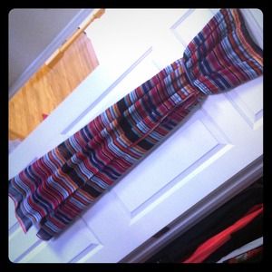 Floor-length multicolored strapless maxi dress