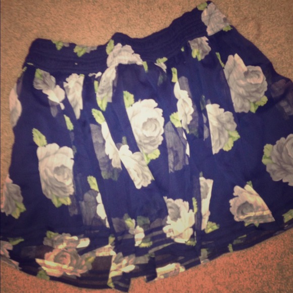 Navy blue chiffon floral skirt