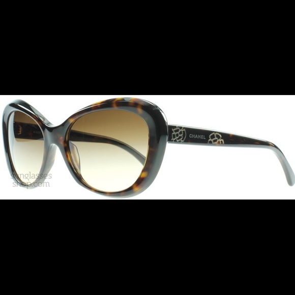 CHANEL brown tortoise sunglasses w gold flowers