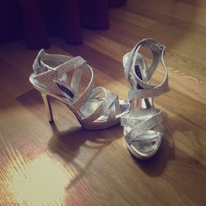 Silver glitter pumps