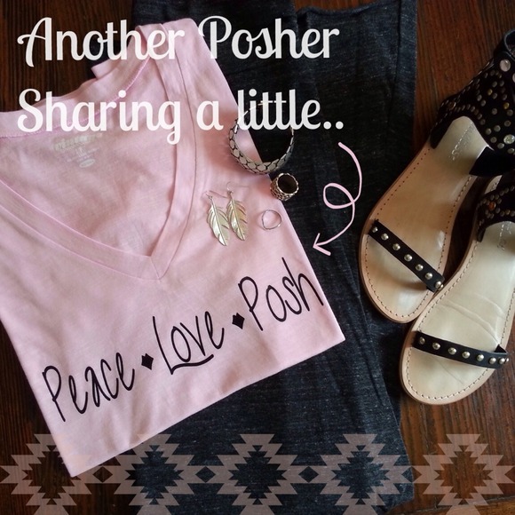 Peace Love Posh pink v-neck tees - Picture 2 of 4