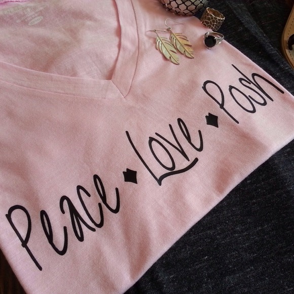 Peace Love Posh pink v-neck tees - Picture 3 of 4