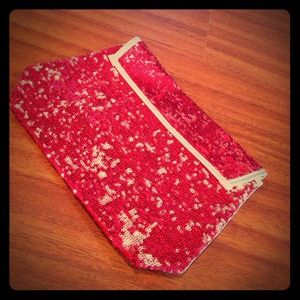 Red & gold sequin snap clutch