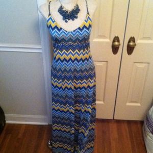 Blue & yellow chevron maxi dress