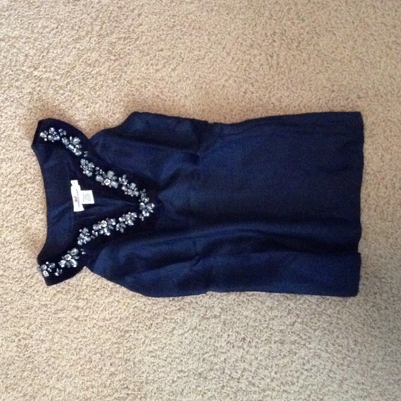 Vineyard vines beaded jeweled collar silk navy top