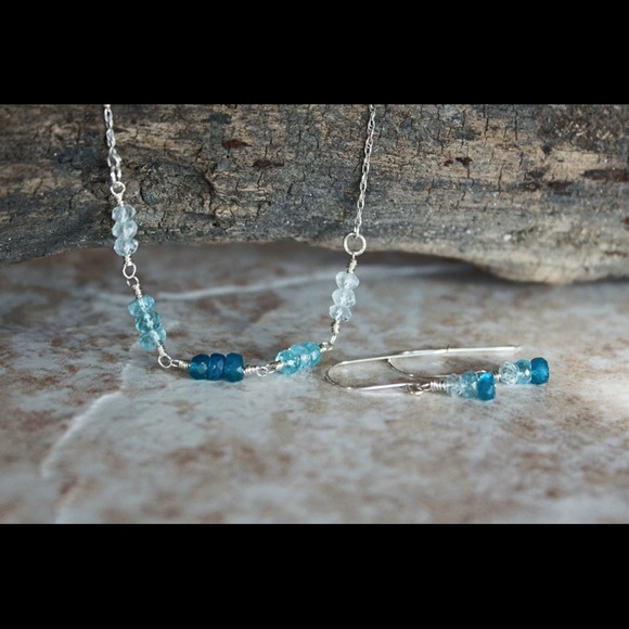 Apatite & Aquamarine Gemstone Necklace & Earrings