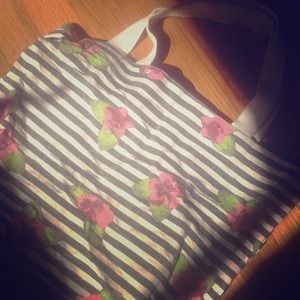 Stripes and flowers beach bag/travel bag