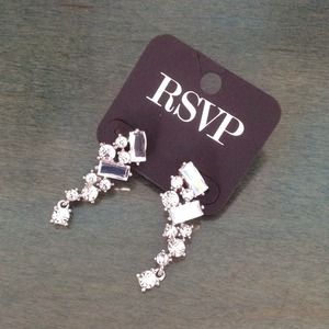 Silver gem and faux diamond drop earrings