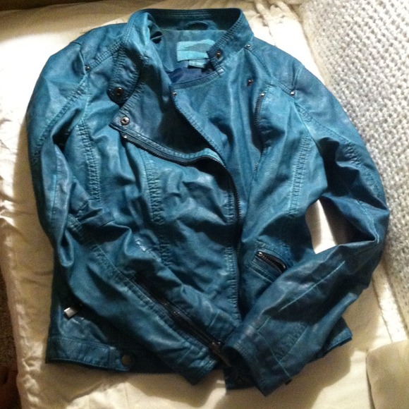 Washed teal faux leather biker jacket SOLD - Picture 3 of 3