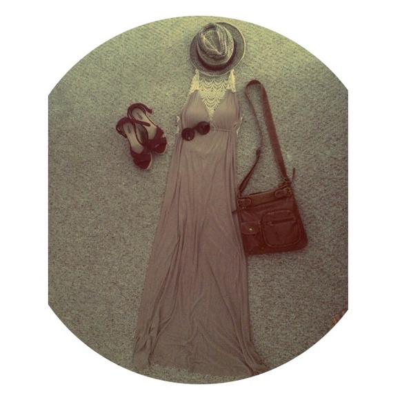 BOHO CHIC Crocheted Back Taupe Maxi dress