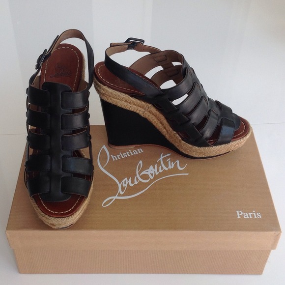 Wedges - calfskin leather and natural raffia