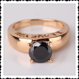 Cute gold filled black gem i love you ring
