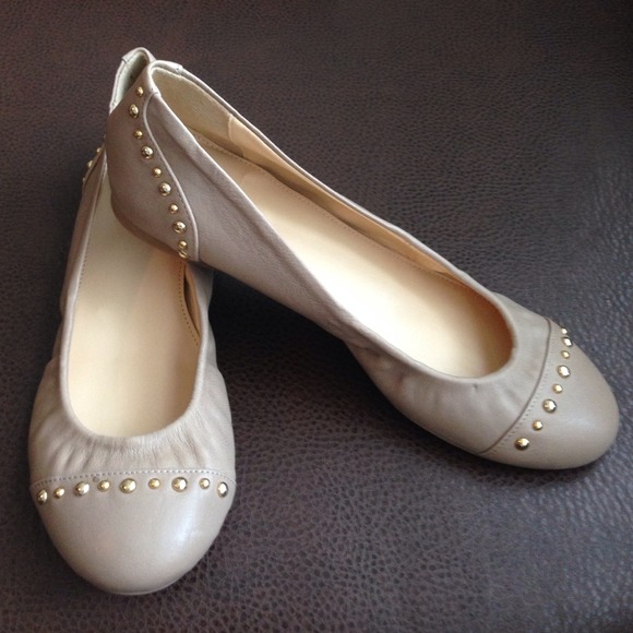 J. Crew Cece studded ballet flats in warm taupe