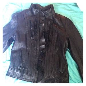 Guess 100% leather jacket with ruffle detail