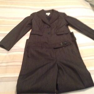 Loft dark gray petite jacket and pants suit set.
