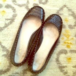 Original Prada black studded flats size 34